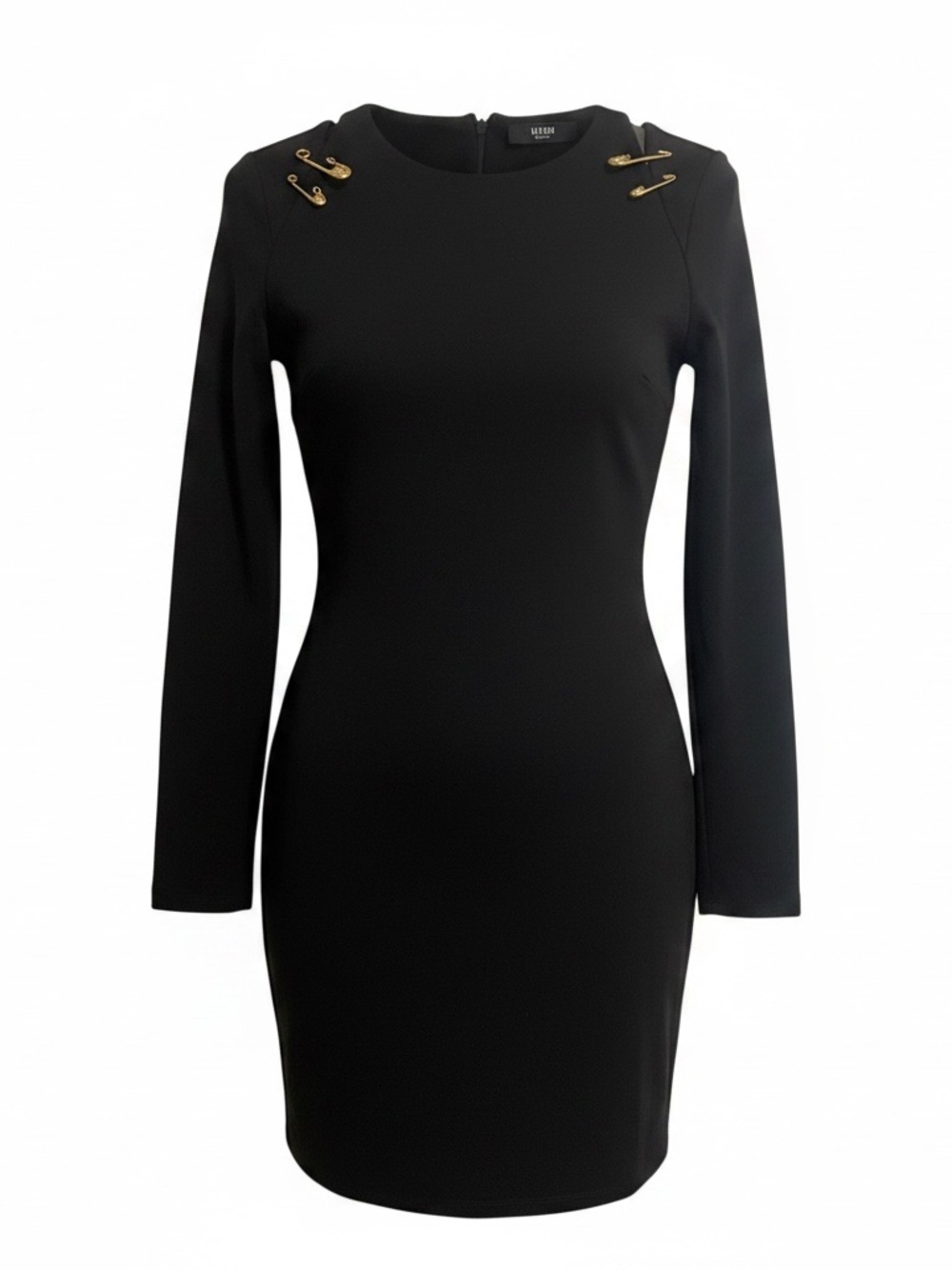 Versus Versace Black Long-Sleeve Bodycon Dress with Gold Hardware